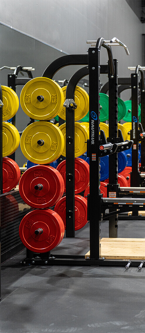 close up of weight rack